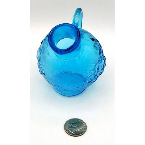 Vintage Glass Pitcher Kanawha Blue Grape Leaf Design, Charming Piece 4 Inch - Picture 12 of 12